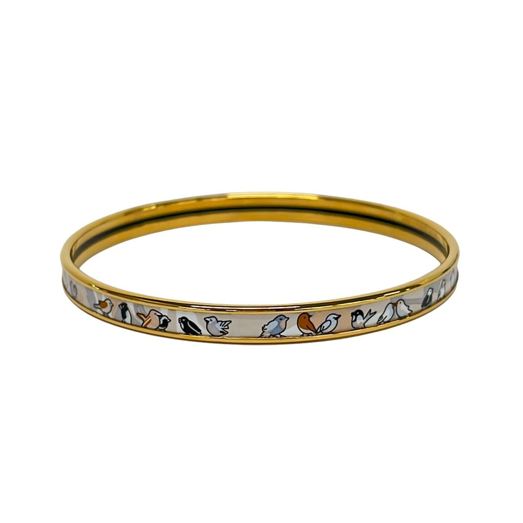 Hermes Bangle Enamel Gold Ivory Multi Bird Jungle Camouflage Bracelet — view 2