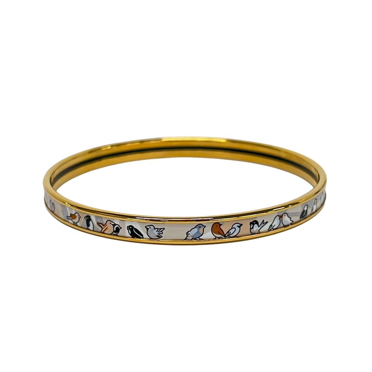 Hermes Bangle Enamel Gold Ivory Multi Bird Jungle Camouflage Bracelet — view 2