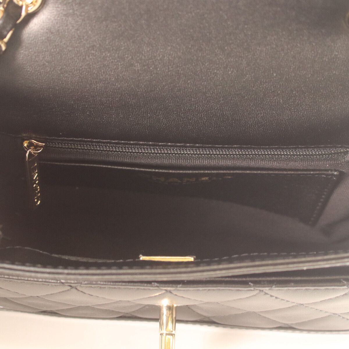 Chanel Quilted 20 Black Lambskin Patent Gold Single Flap — view 8
