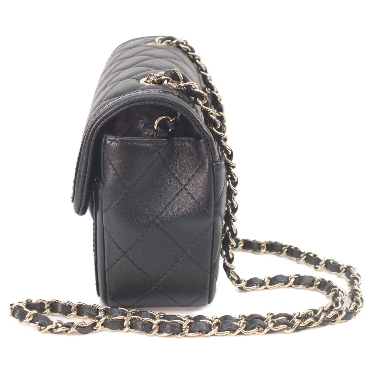 Chanel Quilted 20 Black Lambskin Patent Gold Single Flap — view 2