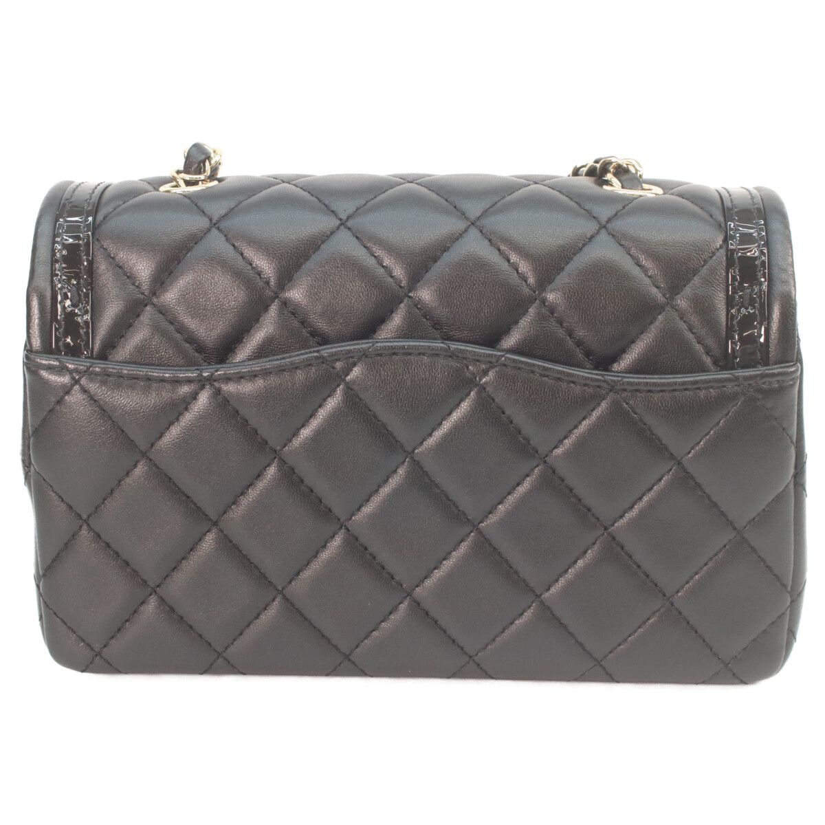 Chanel Quilted 20 Black Lambskin Patent Gold Single Flap — view 3