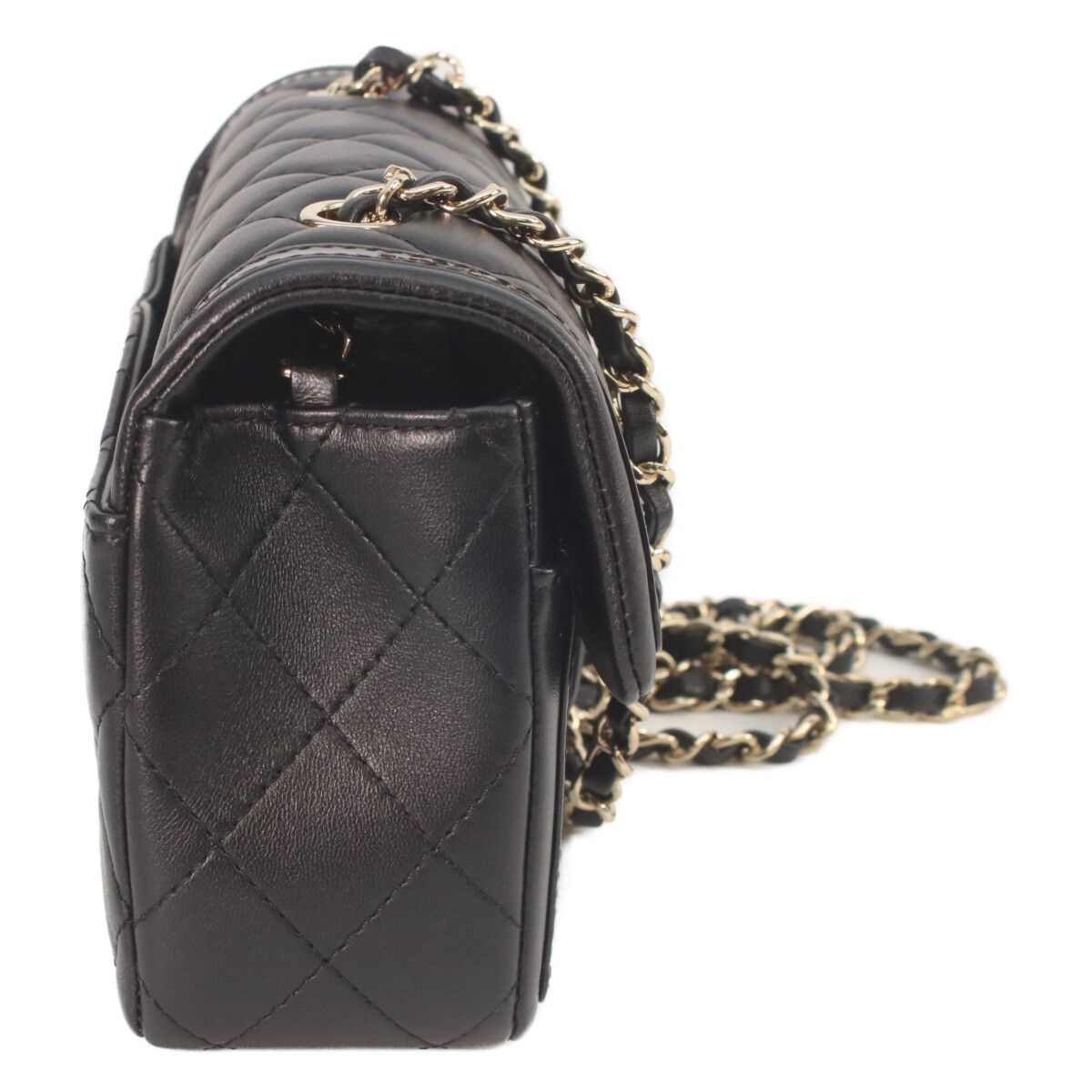 Chanel Quilted 20 Black Lambskin Patent Gold Single Flap — view 4