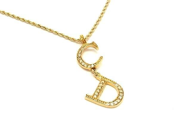 Dior Necklace Swing Pendant Gold Metal Rhinestone CD Logo — view 2