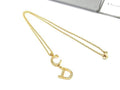 Dior Necklace Swing Pendant Gold Metal Rhinestone CD Logo