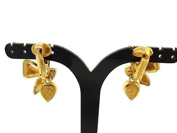 Dior Earrings Ribbon Motif Gold Metal Rhinestone — view 2