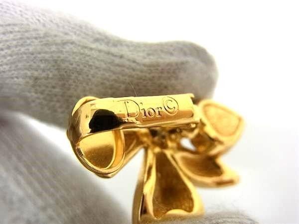 Dior Earrings Ribbon Motif Gold Metal Rhinestone — view 3