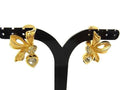 Dior Earrings Ribbon Motif Gold Metal Rhinestone