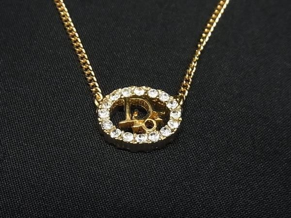Dior Necklace Logo Gold Metal Rhinestone Vintage — view 2
