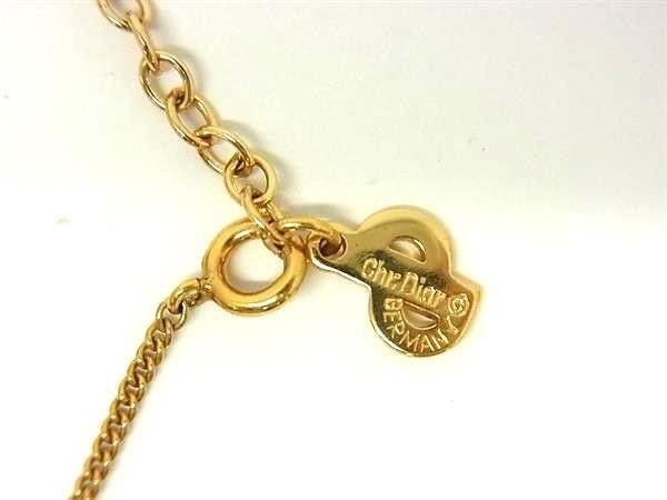 Dior Necklace Circle CD Logo Gold Metal Rhinestone Vintage
