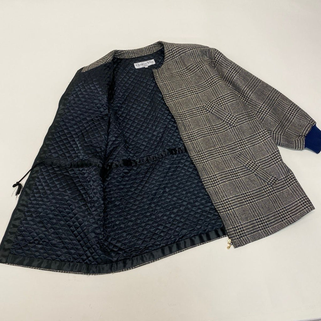 Dior Color Tweed Coat Glen Check Lame L Beige Navy — view 4