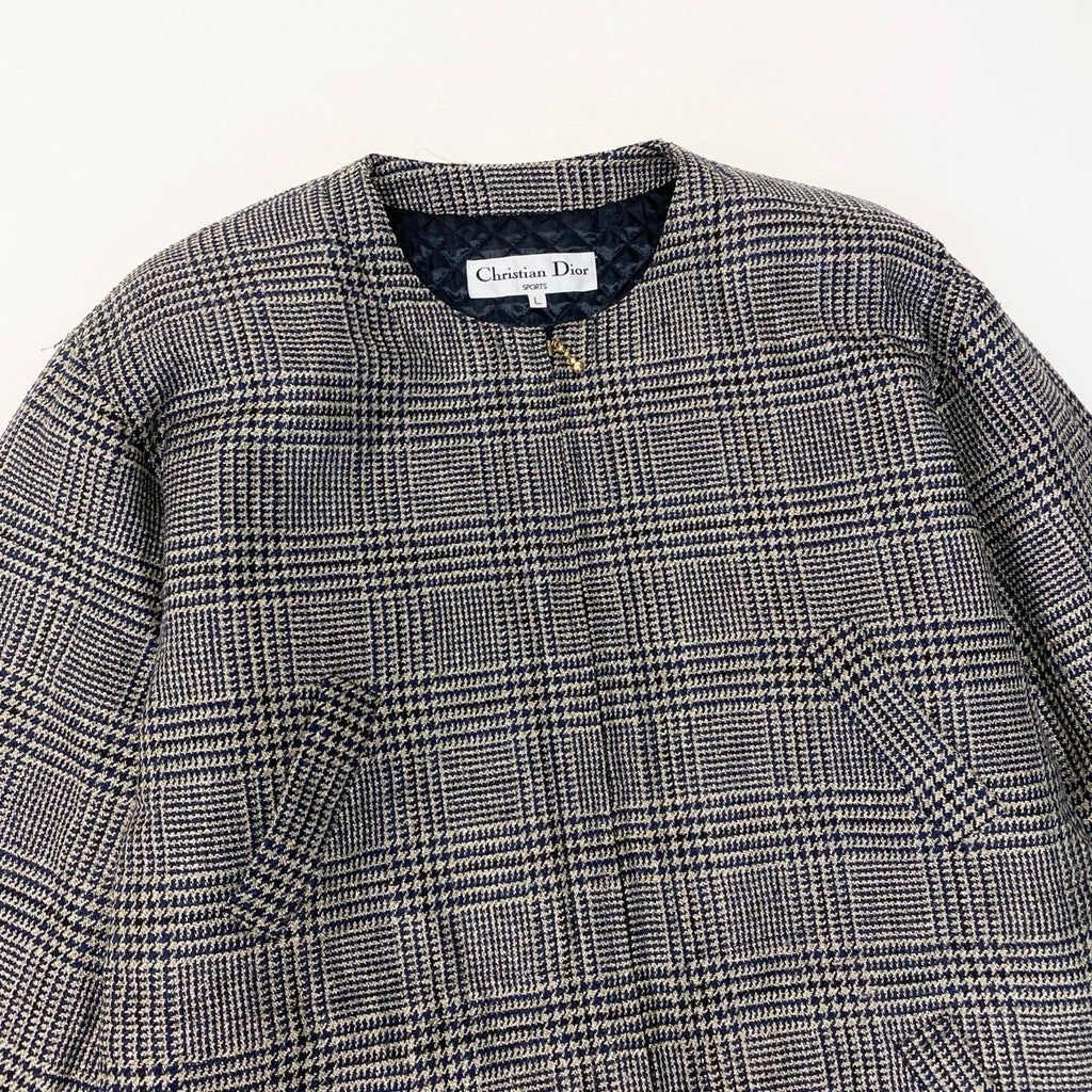 Dior Color Tweed Coat Glen Check Lame L Beige Navy — view 5
