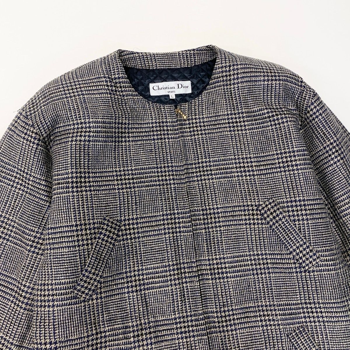 Dior Color Tweed Coat Glen Check Lame L Beige Navy — view 5