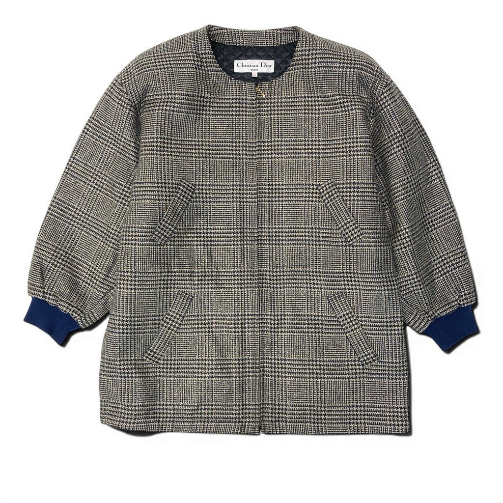 Dior Color Tweed Coat Glen Check Lame L Beige Navy — view 2
