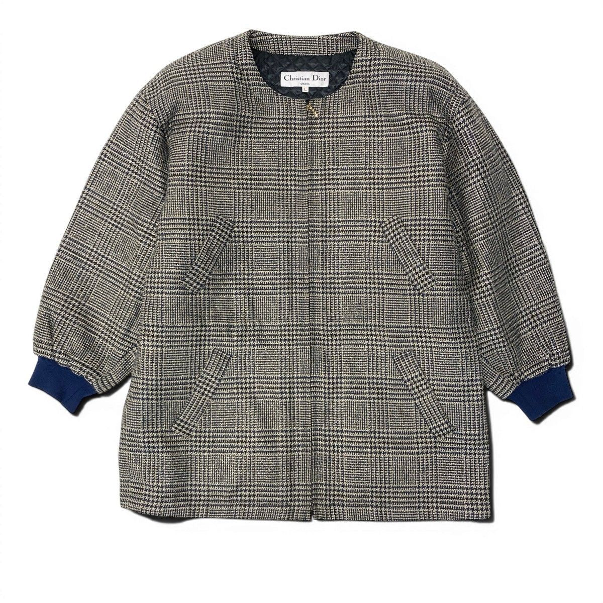 Dior Color Tweed Coat Glen Check Lame L Beige Navy — view 2