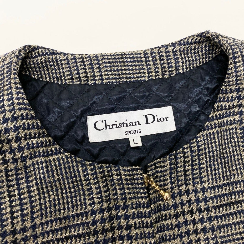 Dior Color Tweed Coat Glen Check Lame L Beige Navy — view 8