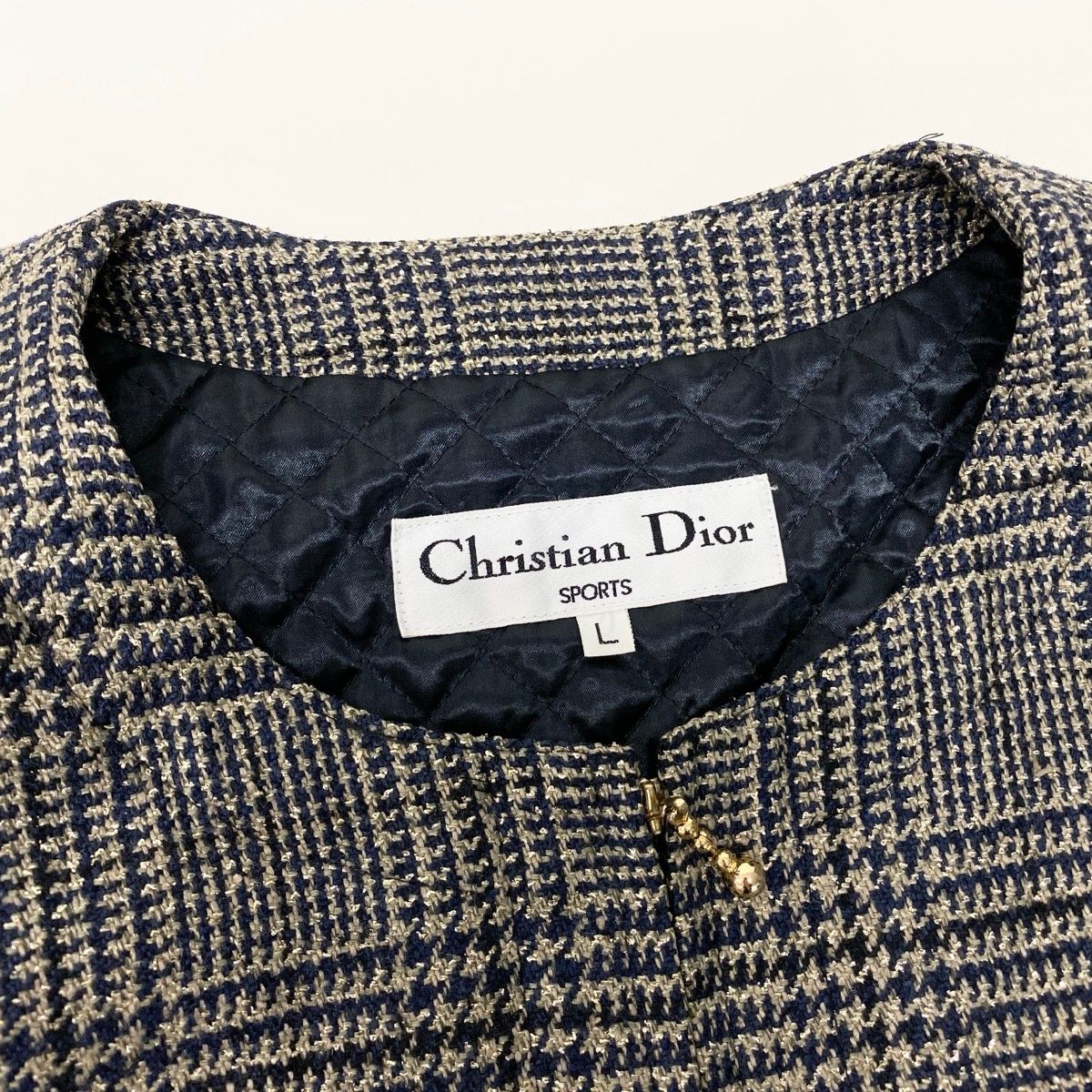 Dior Color Tweed Coat Glen Check Lame L Beige Navy — view 8