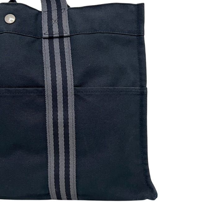 Hermes Tote Bag Fourre Tout MM Black Gray Lightweight Cotton Canvas Document