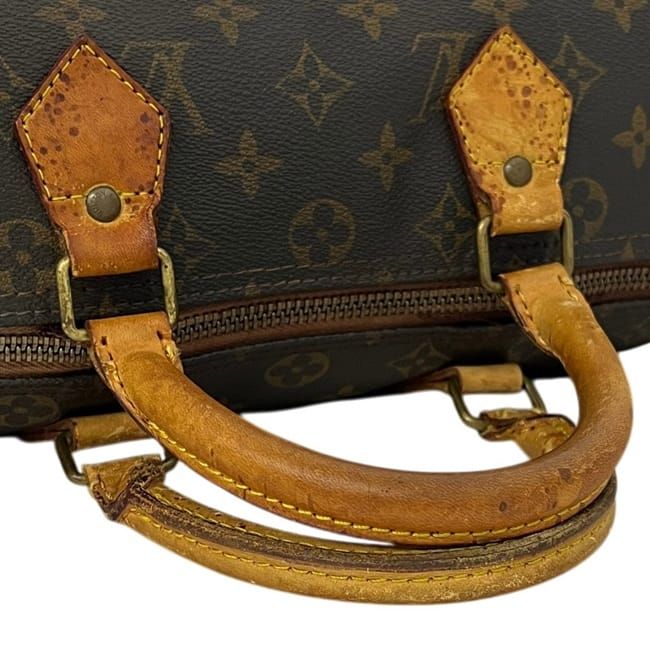 Louis Vuitton Mini Boston Bag Speedy 30 Brown Monogram Vintage Canvas Leather