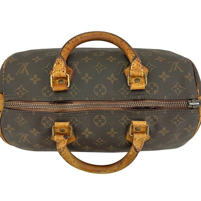 Louis Vuitton Mini Boston Bag Speedy 30 Brown Monogram Vintage Canvas Leather