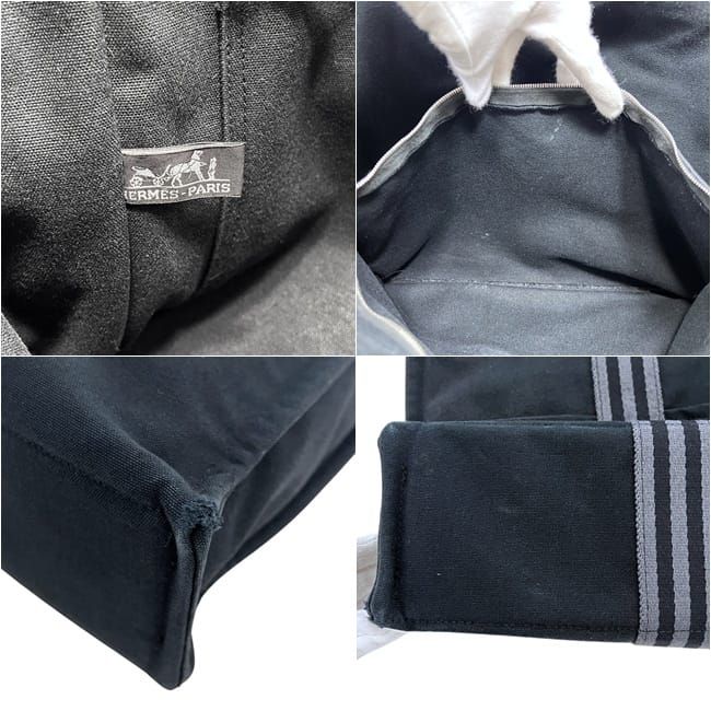Hermes Tote Bag Fourre Tout MM Black Gray Lightweight Cotton Canvas Document