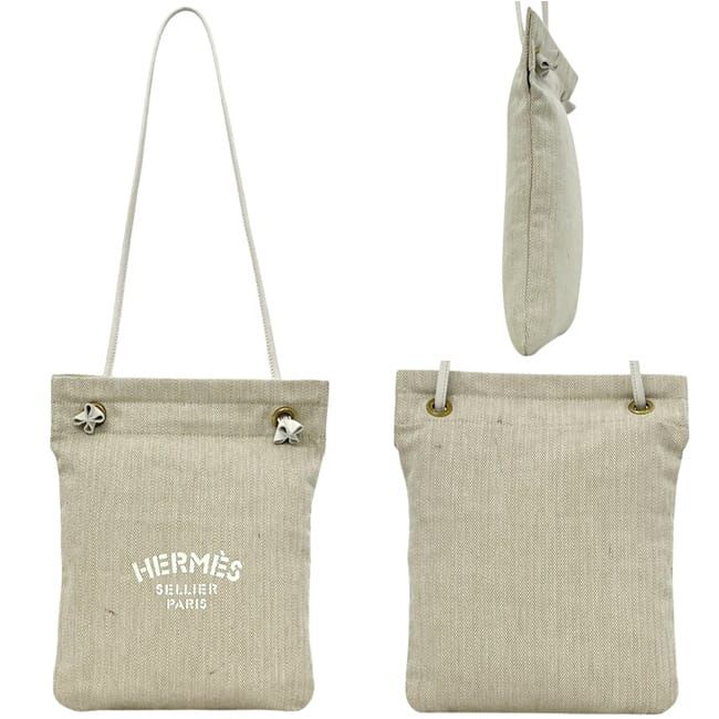 Hermes Shoulder Bag Aline PM Natural Beige White Tote 100% Cotton Logo