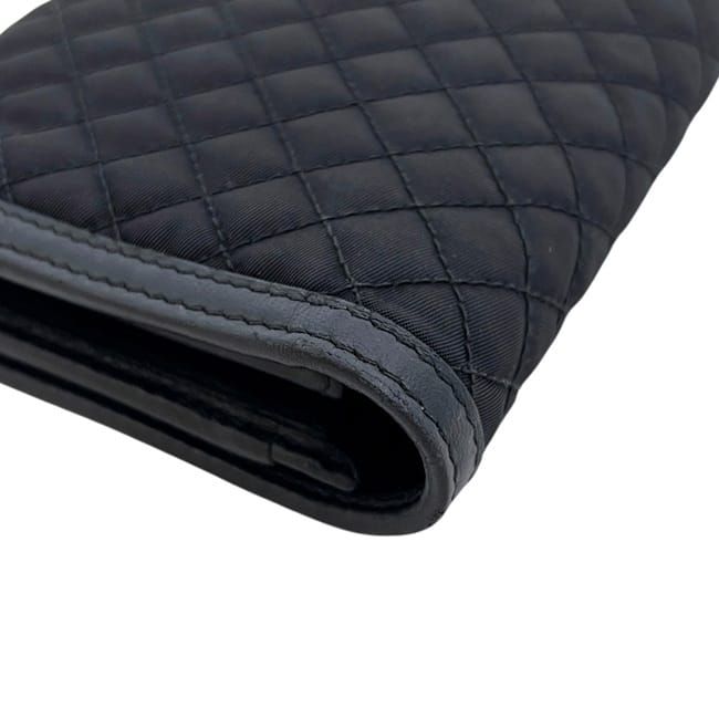 Prada Wallet on Chain Bifold Black Nero Nylon Leather Quilted 12 One Point Logo