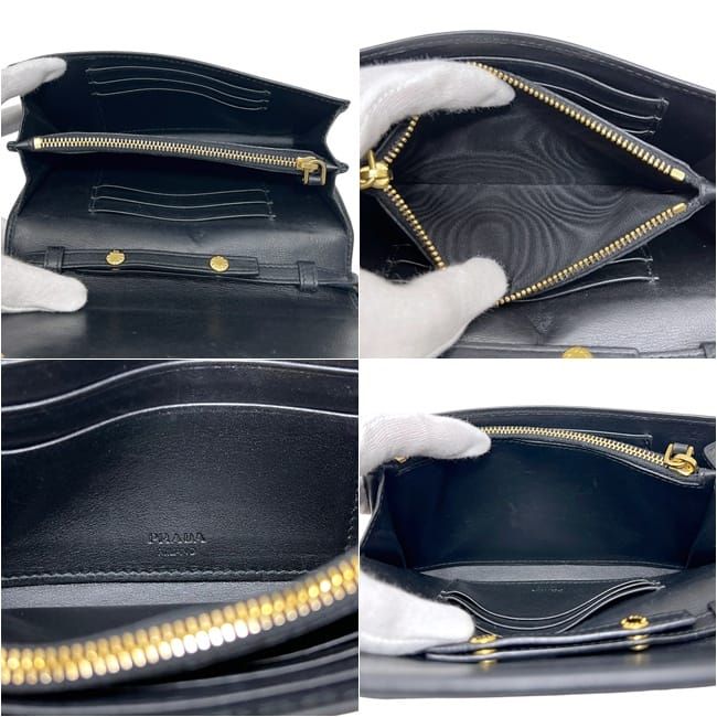 Prada Wallet on Chain Bifold Black Nero Nylon Leather Quilted 12 One Point Logo