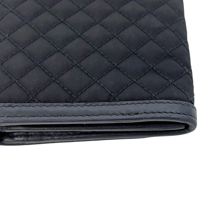 Prada Wallet on Chain Bifold Black Nero Nylon Leather Quilted 12 One Point Logo