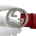 Gucci Belt Red Interlocking Waist 100 35 Leather Metal GG Logo Buckle