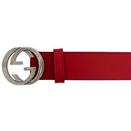 Gucci Belt Red Interlocking Waist 100 35 Leather Metal GG Logo Buckle