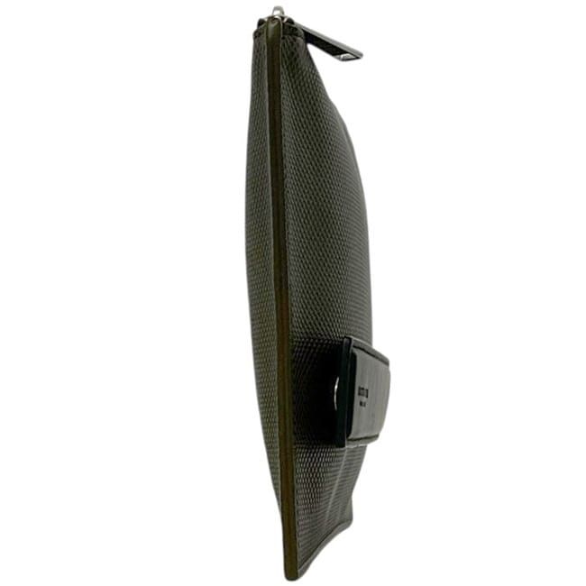 Bottega Veneta Clutch Khaki Green Black Deep Second Leather Fastener
