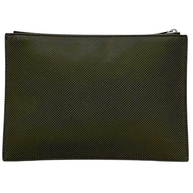 Bottega Veneta Clutch Khaki Green Black Deep Second Leather Fastener