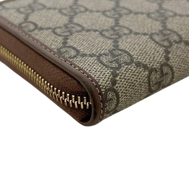 Gucci Zip Around Wallet Beige Brown Horsebit Leather GG Canvas Zipper