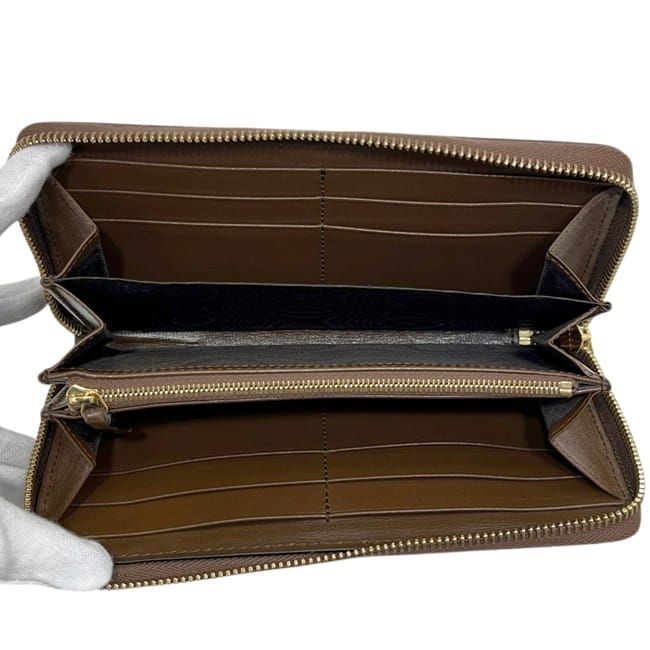 Gucci Zip Around Wallet Beige Brown Horsebit Leather GG Canvas Zipper
