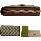 Gucci Zip Around Wallet Beige Brown Horsebit Leather GG Canvas Zipper