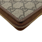 Gucci Zip Around Wallet Beige Brown Horsebit Leather GG Canvas Zipper