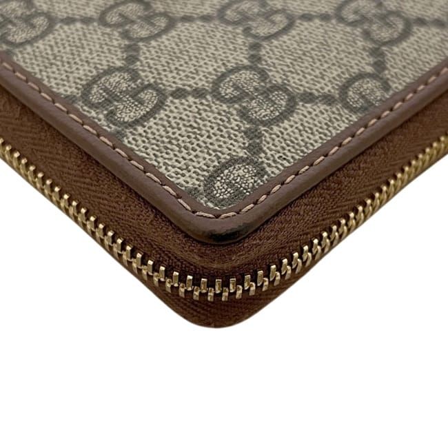 Gucci Zip Around Wallet Beige Brown Horsebit Leather GG Canvas Zipper