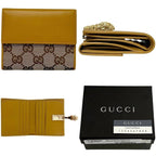 Gucci Bifold Wallet Beige Yellow 035 Canvas Leather GG Tiger Compact