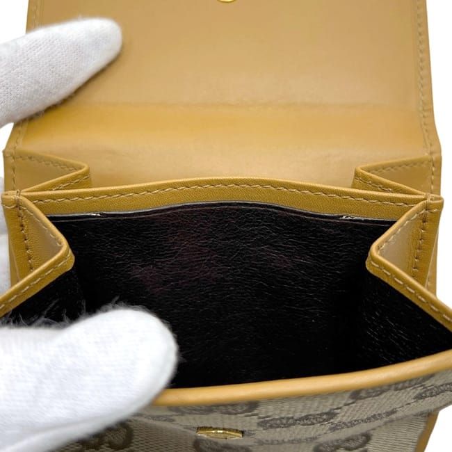Gucci Bifold Wallet Beige Yellow 035 Canvas Leather GG Tiger Compact