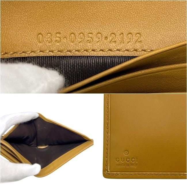 Gucci Bifold Wallet Beige Yellow 035 Canvas Leather GG Tiger Compact