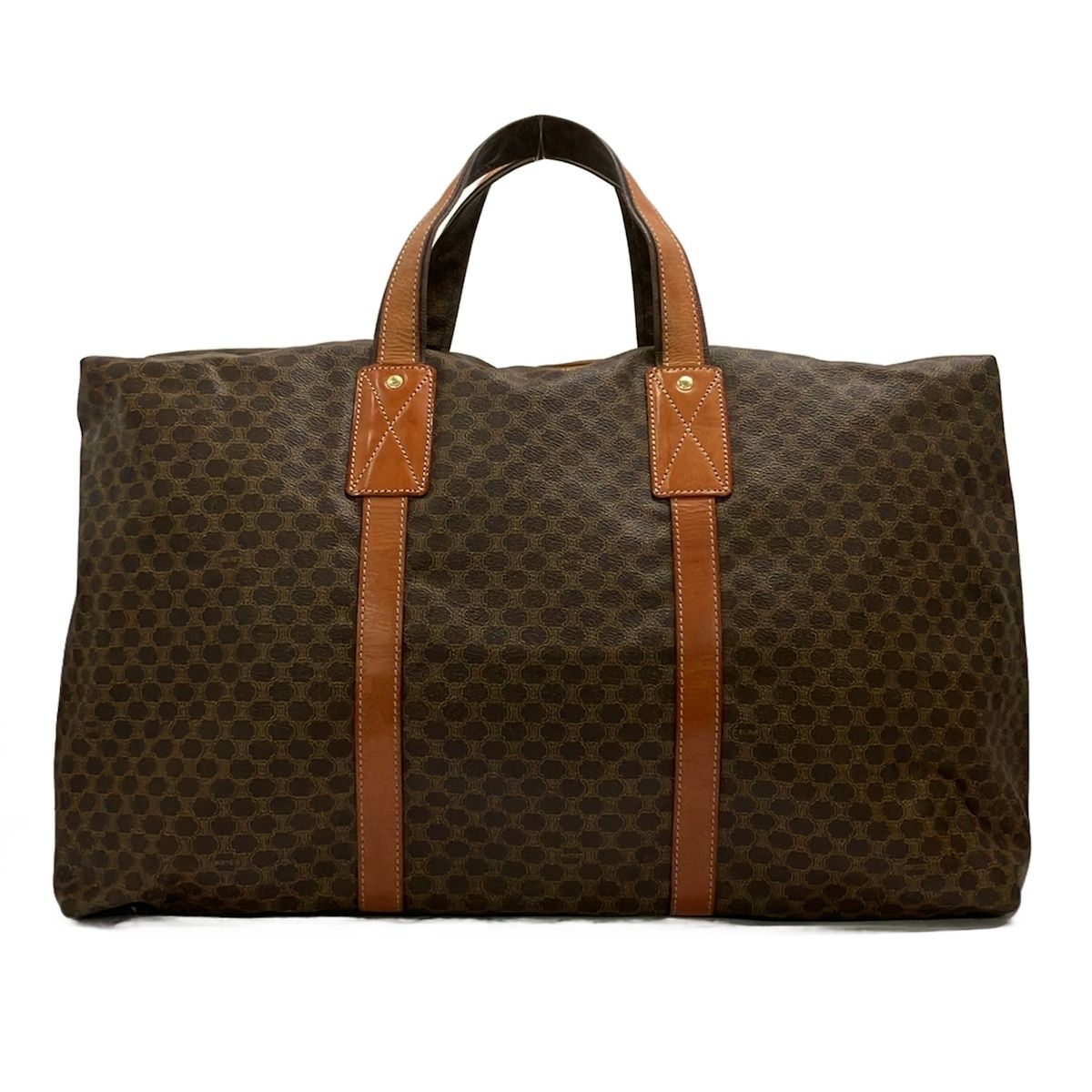 Celine Boston Bag Macadam Pattern Dark Beige Dark Brown No Lock Leather — view 3