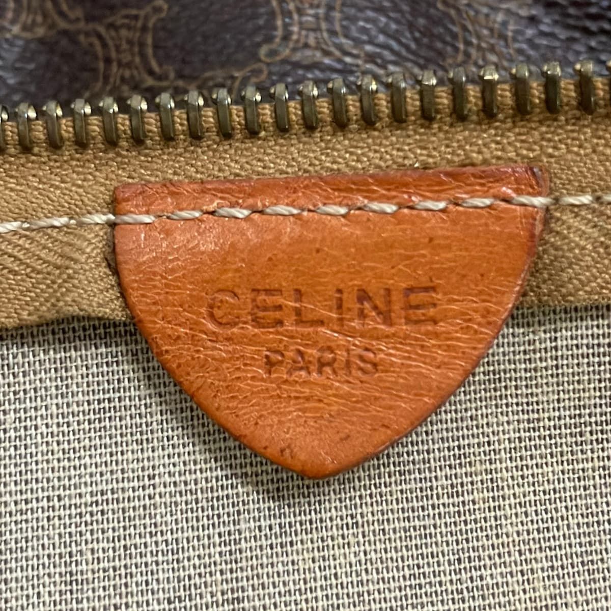 Celine Boston Bag Macadam Pattern Dark Beige Dark Brown No Lock Leather — view 8