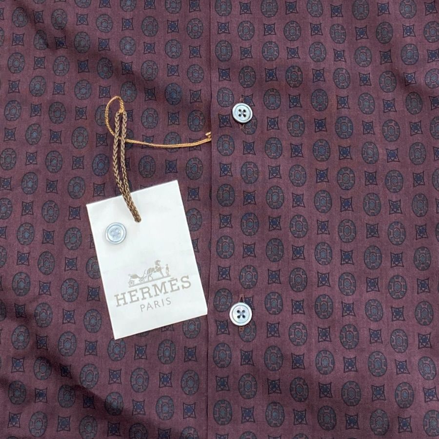 Hermes Shirt Long Sleeve All Over Pattern Wool Silk Brown High Quality Daily — view 6