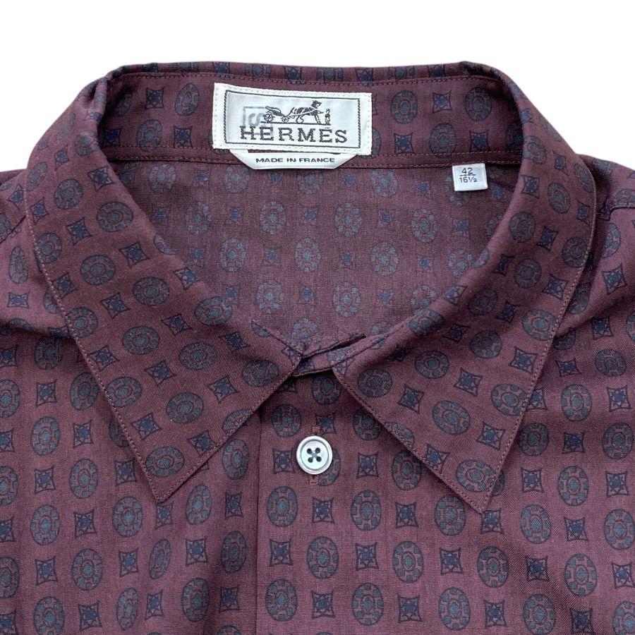 Hermes Shirt Long Sleeve All Over Pattern Wool Silk Brown High Quality Daily — view 5