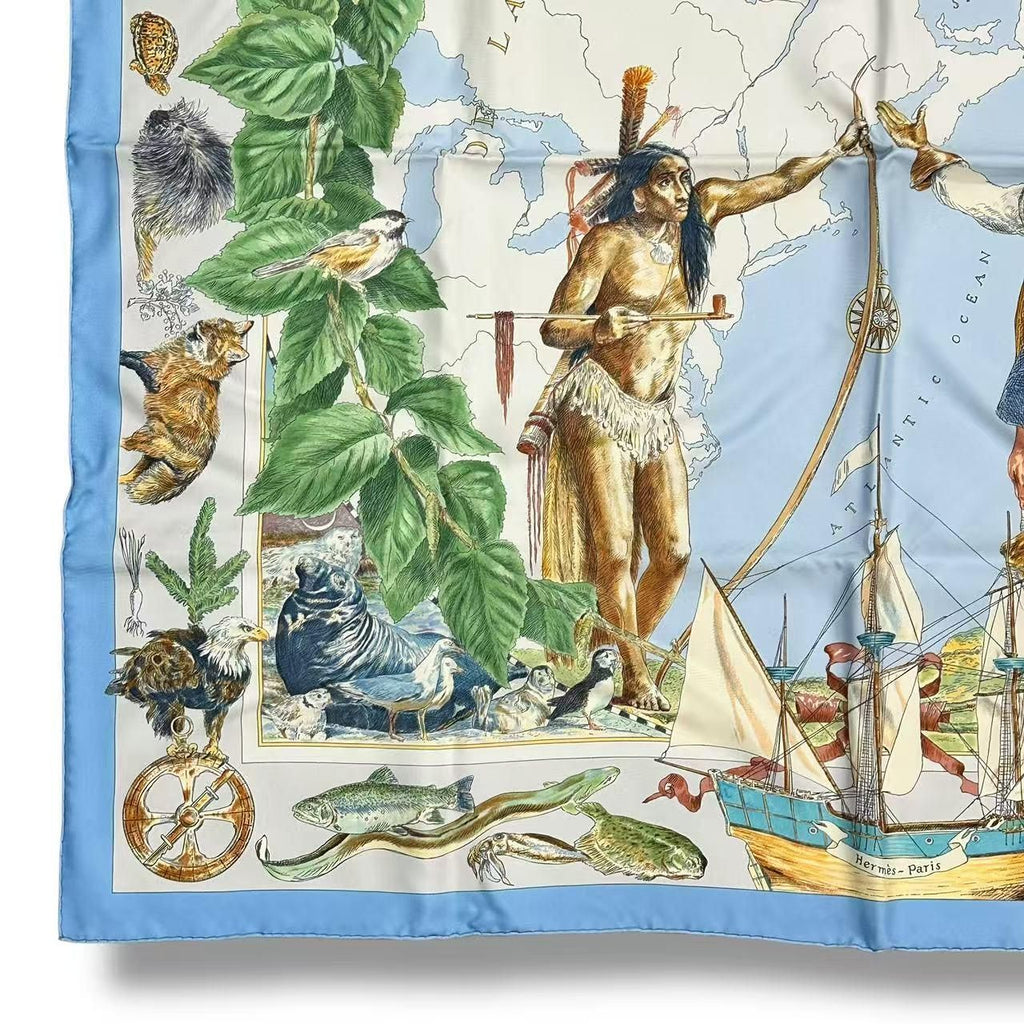 Hermes Scarf Silk Carre 90 le Canada Blue