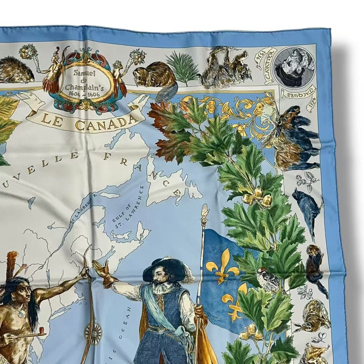 Hermes Scarf Silk Carre 90 le Canada Blue