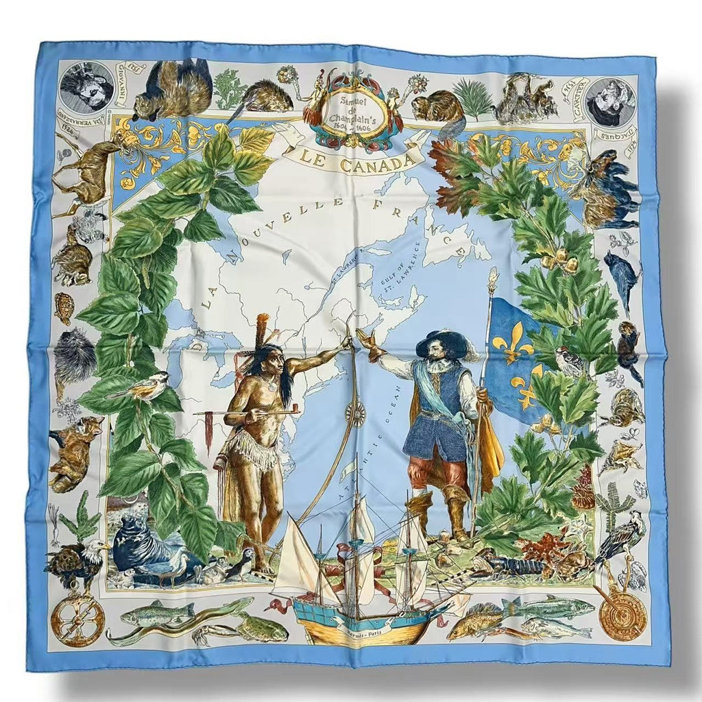Hermes Scarf Silk Carre 90 le Canada Blue