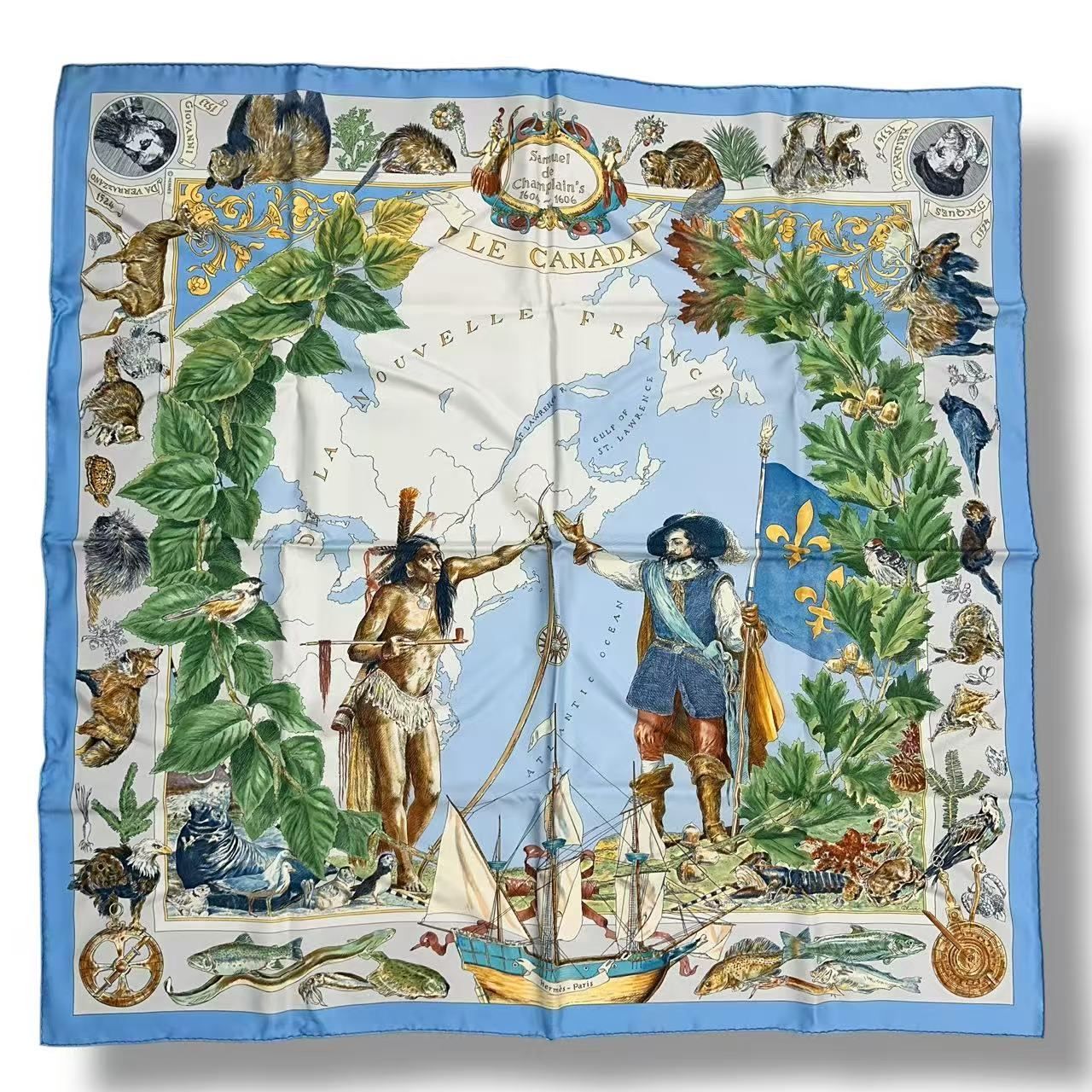 Hermes Scarf Silk Carre 90 le Canada Blue