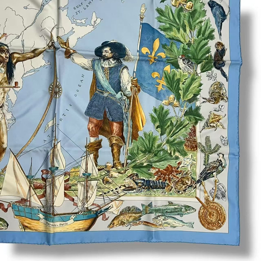Hermes Scarf Silk Carre 90 le Canada Blue