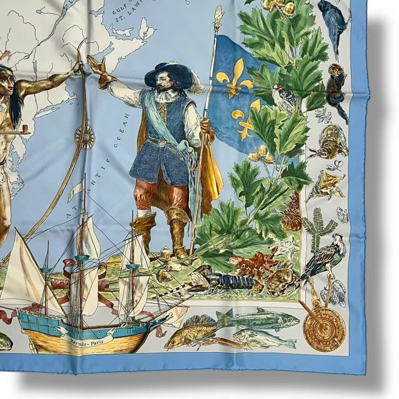 Hermes Scarf Silk Carre 90 le Canada Blue